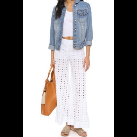 FREE PEOPLE Swim Cover Up White Cotton Eyelet Pants